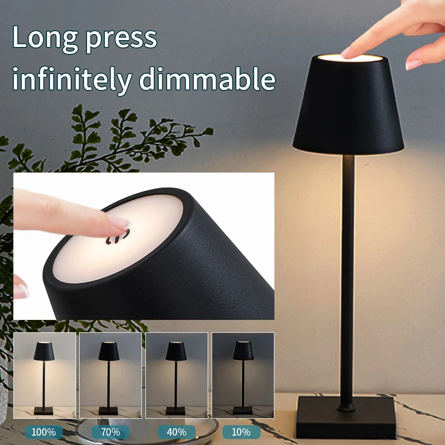 Lámpara LED de mesa con batería recargable. Intensidad de la luz regulable mediante pulsador táctil. Recargable mediante USB. - Imagen 2