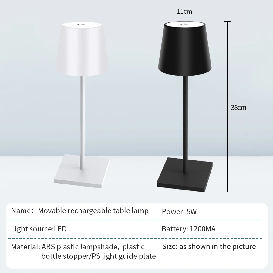 Lámpara LED de mesa con batería recargable. Intensidad de la luz regulable mediante pulsador táctil. Recargable mediante USB. - Imagen 3