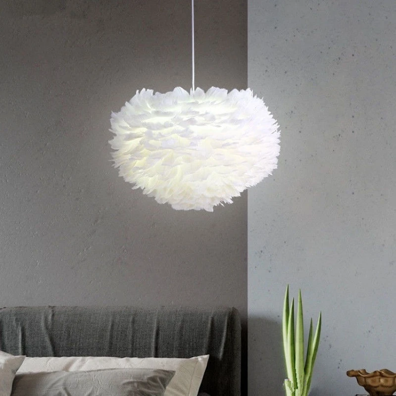 Lámpara colgante de plumas con personalidad creativa nórdica, sala de estar, dormitorio, comedor, lámpara LED para niños, decoración de iluminación moderna - Imagen 2
