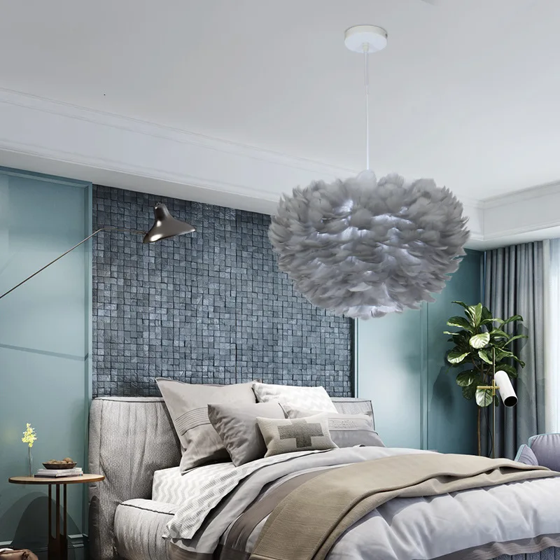 Lámpara colgante de plumas con personalidad creativa nórdica, sala de estar, dormitorio, comedor, lámpara LED para niños, decoración de iluminación moderna - Imagen 5