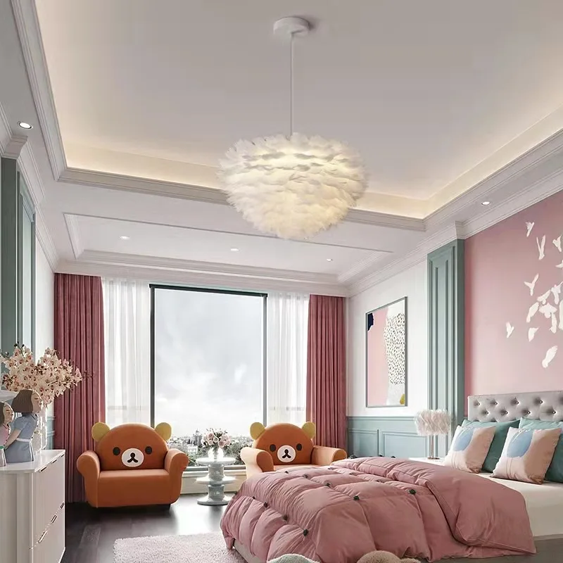 Lámpara colgante de plumas con personalidad creativa nórdica, sala de estar, dormitorio, comedor, lámpara LED para niños, decoración de iluminación moderna - Imagen 4