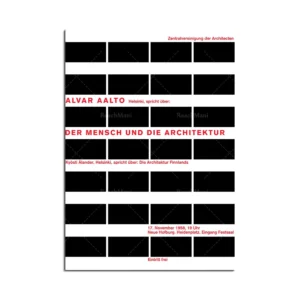 Póster decorativo de diseño vintage. Cartel Alavar Aalto, 1958, personas y arquitectura