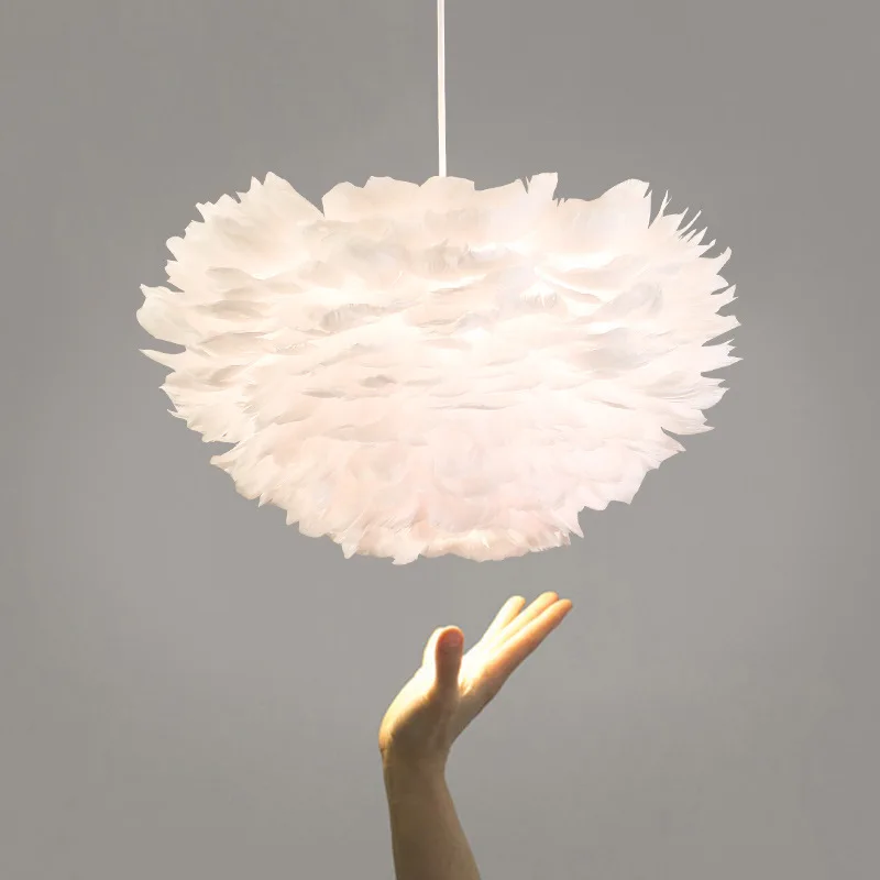 Lámpara colgante de plumas con personalidad creativa nórdica, sala de estar, dormitorio, comedor, lámpara LED para niños, decoración de iluminación moderna