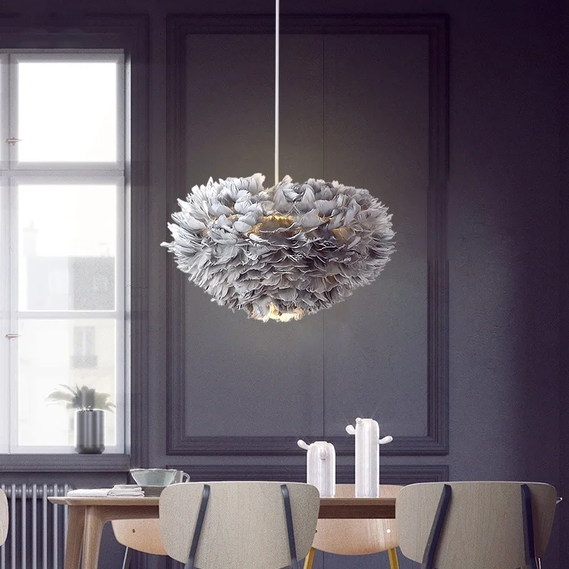Lámpara colgante de plumas con personalidad creativa nórdica, sala de estar, dormitorio, comedor, lámpara LED para niños, decoración de iluminación moderna - Imagen 3