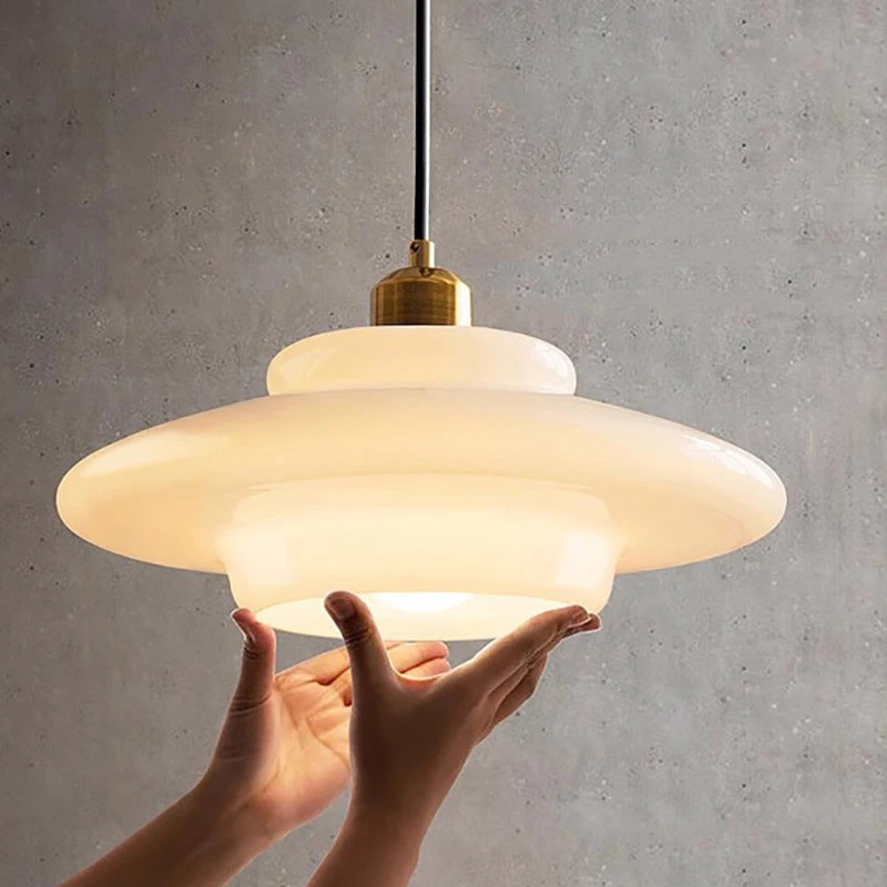 Lámpara colgante de vidrio blanco opal de estilo nórdico - Imagen 4