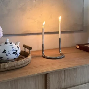 Candelabro doble minimalista de acero inoxidable estilo Bauhaus