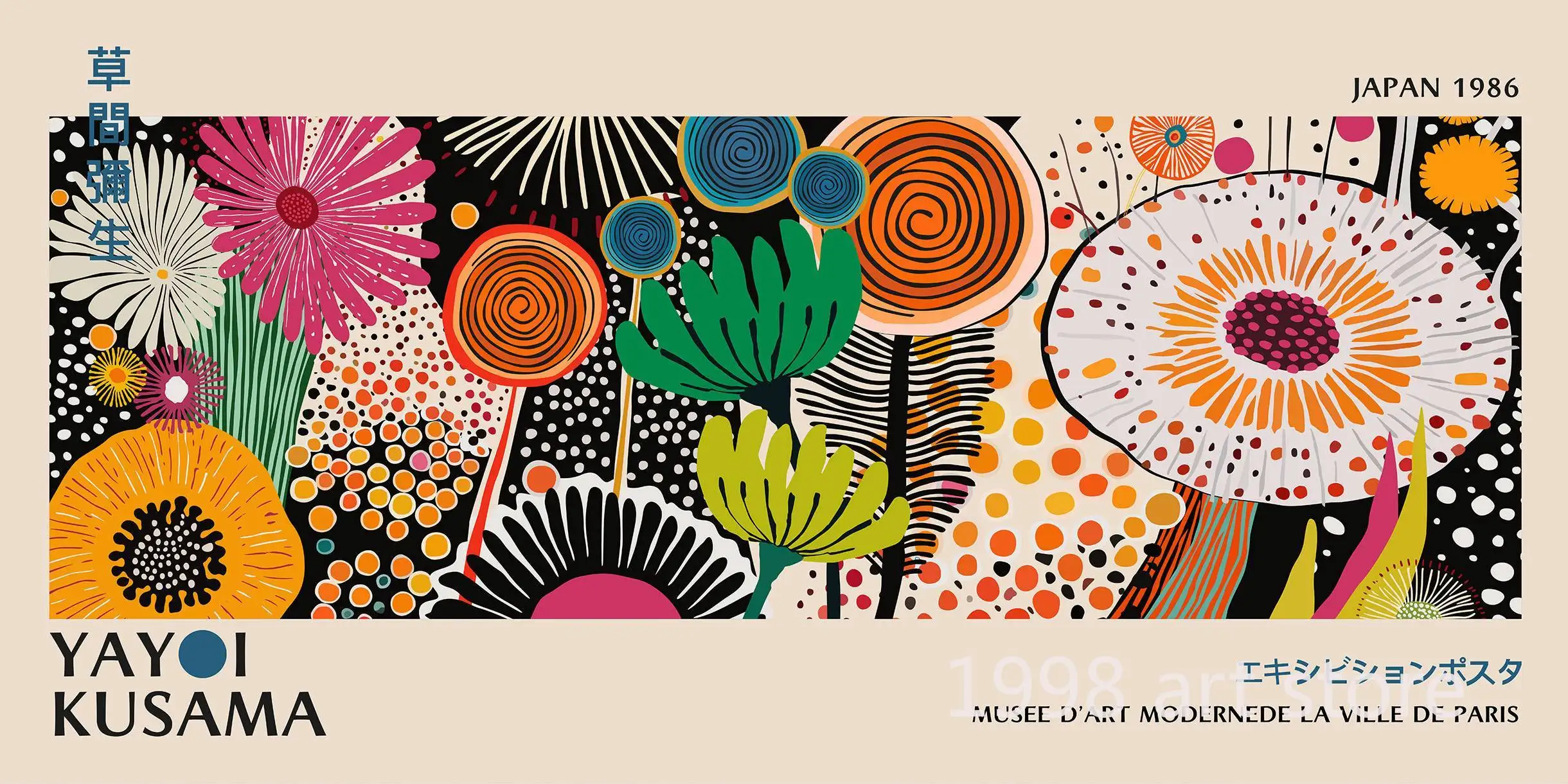 Póster de motivos florales artístico estilo Yayoi Kusama 50x100 cm