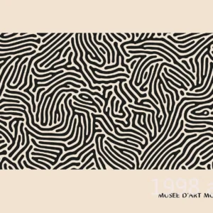 Cartel artístico estilo Yayoi Kusama de patrones en negro, 50 x 100 cms